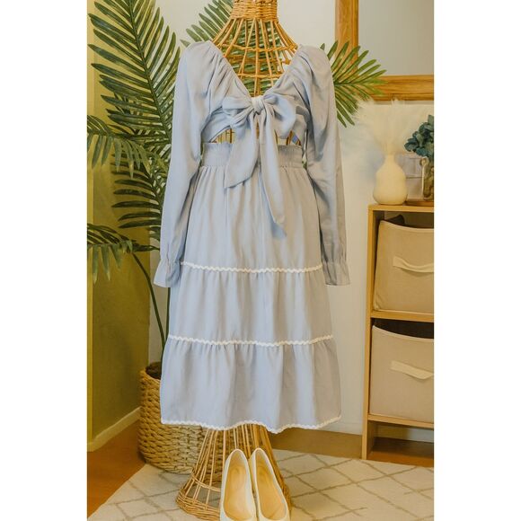 Light Blue Long Sleeve Dress 12T Tiered Ruffle Detail Square Neck Elegant Style - Picture 7 of 14